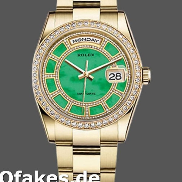 Super Clone Unisex's Rolex Day-Date 36mm Unisex-118348-Green Dial-Yellow Gold Green