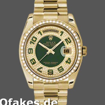 Super Clone Unisex's Rolex Day-Date 36mm Unisex-118348-Green Diamond Dial-Yellow Gold Green