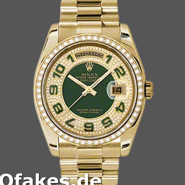 Super Clone Unisex's Rolex Day-Date 36mm Unisex-118348-Green Diamond Dial-Yellow Gold Green