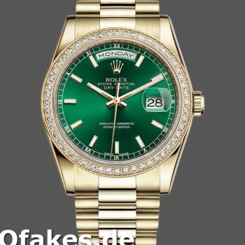 Super Clone Unisex's Rolex Day-Date 36mm Unisex-118348-Green Index Dial-Yellow Gold Green