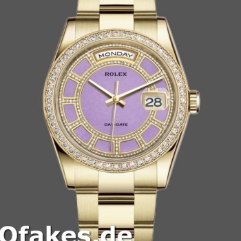 Super Clone Unisex's Rolex Day-Date 36mm Unisex-118348-Lavender Jade Carousel Dial-Yellow Gold Lavender<br />