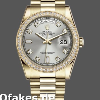 Super Clone Unisex's Rolex Day-Date 36mm Unisex-118348-Silver Diamond Dial Silver