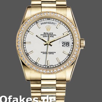 Super Clone Unisex's Rolex Day-Date 36mm Unisex-118348-Yellow Gold-White Dial White<br />