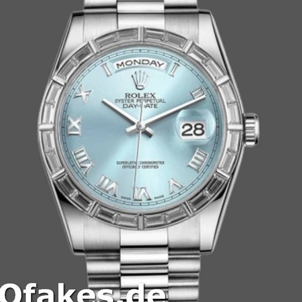 Super Clone Unisex's Rolex Day-Date 36mm Unisex-118366-Ice Blue Dial-Diamond Bezel Ice Blue