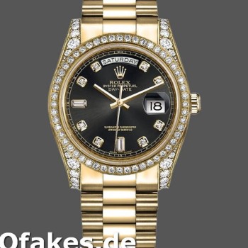 Super Clone Unisex's Rolex Day-Date 36mm Unisex-118388-Black Diamond Dial Black<br />