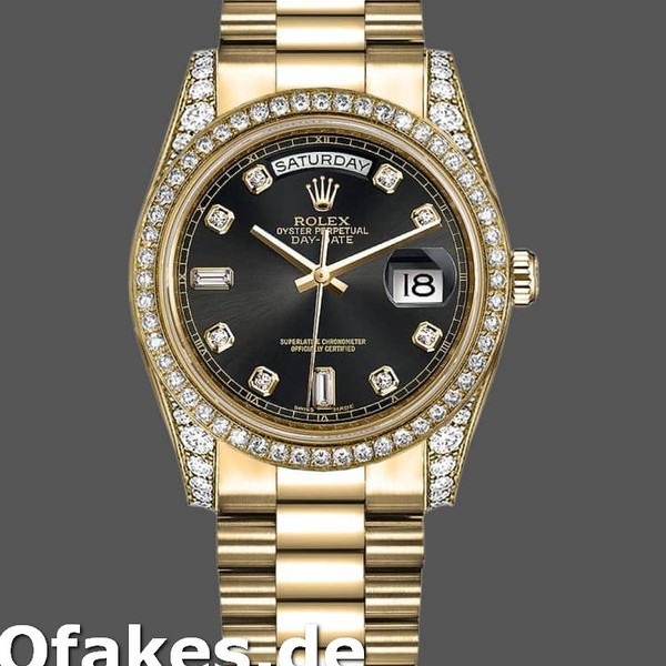 Super Clone Unisex's Rolex Day-Date 36mm Unisex-118388-Black Diamond Dial Black<br />