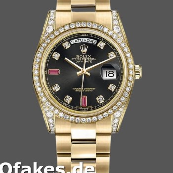 Super Clone Unisex's Rolex Day-Date 36mm Unisex-118388-Black Diamond-Rubies Dial Black