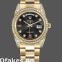 Super Clone Unisex's Rolex Day-Date 36mm Unisex-118388-Black Diamond-Rubies Dial Black