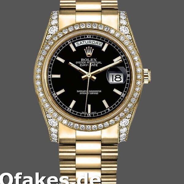 Super Clone Unisex's Rolex Day-Date 36mm Unisex-118388-Black Index Dial Black