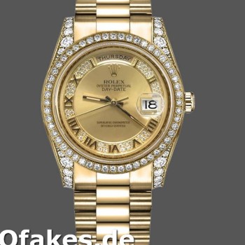 Super Clone Unisex's Rolex Day-Date 36mm Unisex-118388-Champagne Diamond Dial-Yellow Gold Champagne