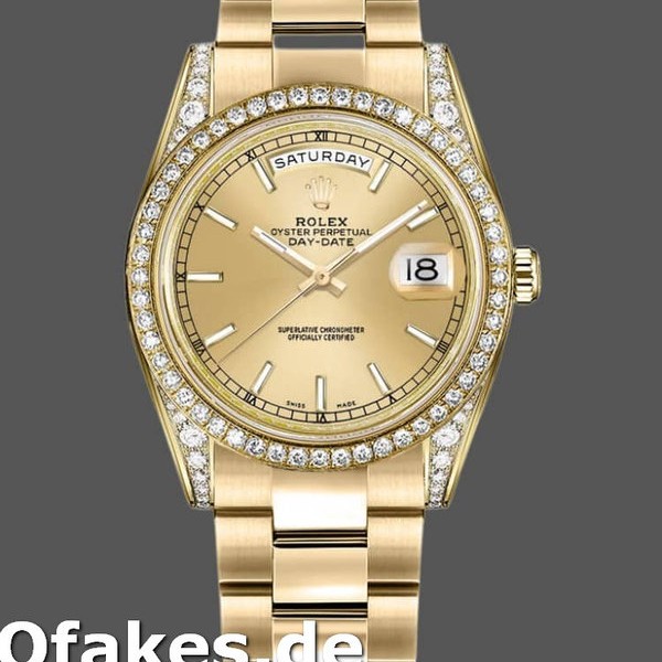 Super Clone Unisex's Rolex Day-Date 36mm Unisex-118388-Champagne Index Dial Champagne