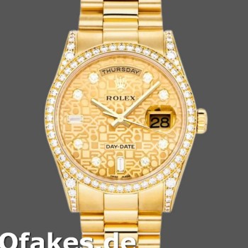 Super Clone Unisex's Rolex Day-Date 36mm Unisex-118388-Champagne Jubilee Diamond Dial-Yellow Gold Champagne