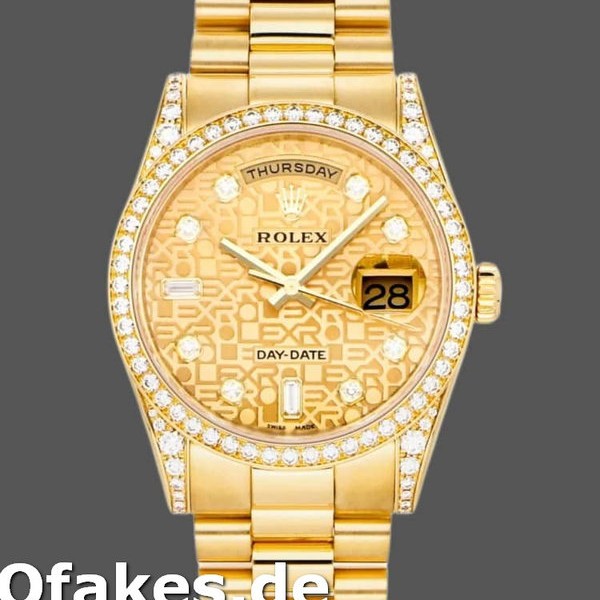 Super Clone Unisex's Rolex Day-Date 36mm Unisex-118388-Champagne Jubilee Diamond Dial-Yellow Gold Champagne