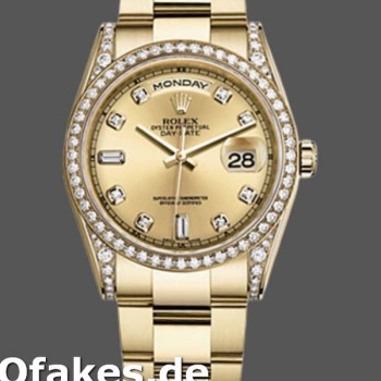 Super Clone Unisex's Rolex Day-Date 36mm Unisex-118388-Diamond Bezel-Champagne Dial Champagne