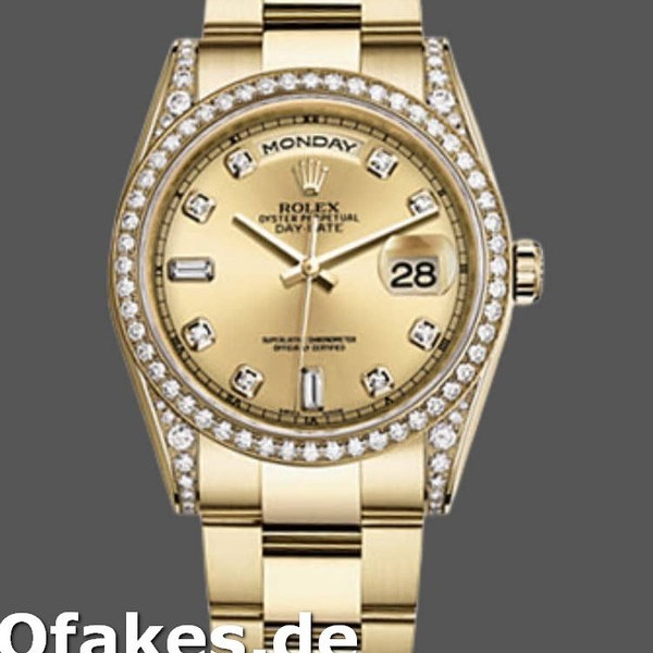 Super Clone Unisex's Rolex Day-Date 36mm Unisex-118388-Diamond Bezel-Champagne Dial Champagne