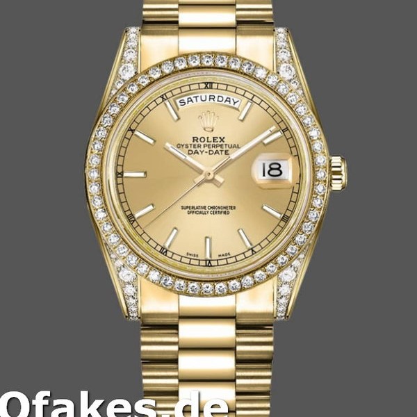 Super Clone Unisex's Rolex Day-Date 36mm Unisex-118388-Diamond Bezel-Champagne Index Dial Champagne