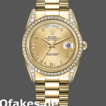Super Clone Unisex's Rolex Day-Date 36mm Unisex-118388-Diamond Bezel-Champagne Roman Numeral Dial Champagne