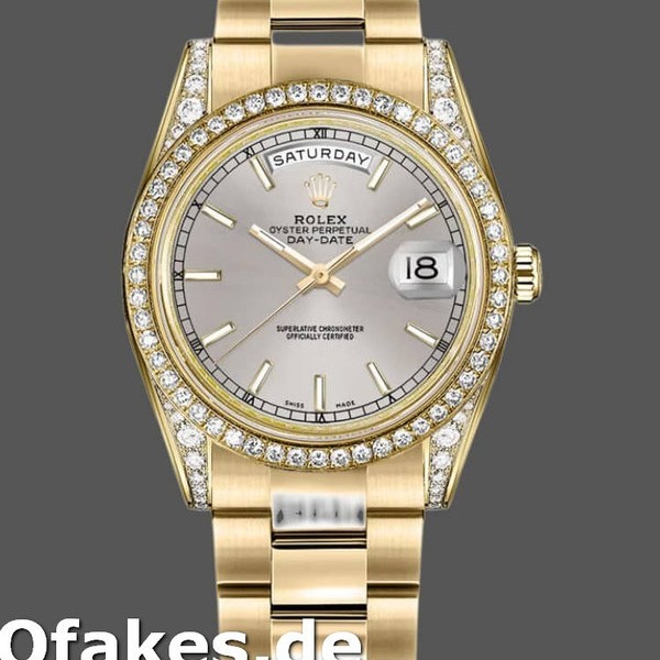 Super Clone Unisex's Rolex Day-Date 36mm Unisex-118388-Diamond Bezel-Silver Index Dial Silver