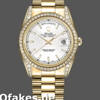 Super Clone Unisex's Rolex Day-Date 36mm Unisex-118388-Diamond Bezel-White Dial White<br />