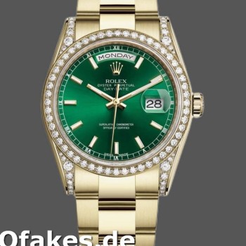 Super Clone Unisex's Rolex Day-Date 36mm Unisex-118388-Diamond Dezel-Green Index Dial Green