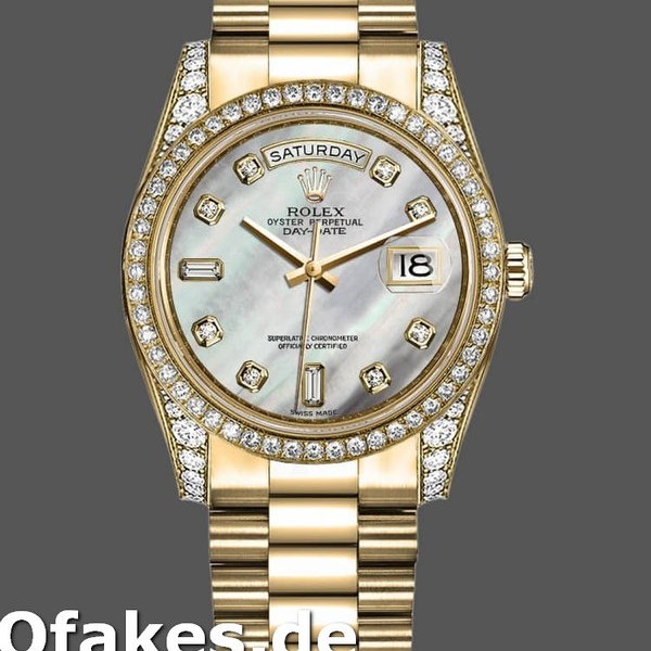 Super Clone Unisex's Rolex Day-Date 36mm Unisex-118388-White Mother-Of-Pearl-Diamond Dial MOP
