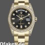 Super Clone Unisex's Rolex Day-Date 36mm Unisex-118388-Yellow Gold-Black Diamond Dial Black