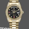 Super Clone Unisex's Rolex Day-Date 36mm Unisex-118388-Yellow Gold-Black Diamond Rubies Dial Black