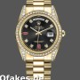 Super Clone Unisex's Rolex Day-Date 36mm Unisex-118388-Yellow Gold-Black Diamond Rubies Dial Black