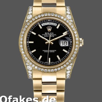 Super Clone Unisex's Rolex Day-Date 36mm Unisex-118388-Yellow Gold-Black Index Dial Black