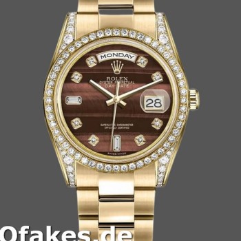 Super Clone Unisex's Rolex Day-Date 36mm Unisex-118388-Yellow Gold-Bull's Eye Brown Dial Brown<br />