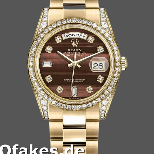 Super Clone Unisex's Rolex Day-Date 36mm Unisex-118388-Yellow Gold-Bull's Eye Brown Dial Brown<br />