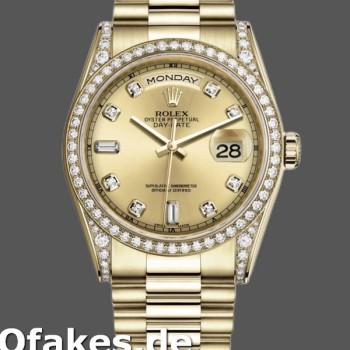 Super Clone Unisex's Rolex Day-Date 36mm Unisex-118388-Yellow Gold-Champagne Dial Champagne