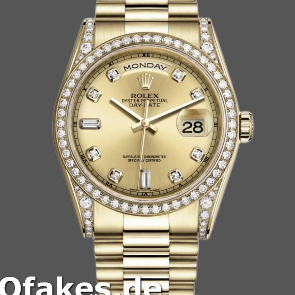 Super Clone Unisex's Rolex Day-Date 36mm Unisex-118388-Yellow Gold-Champagne Dial Champagne