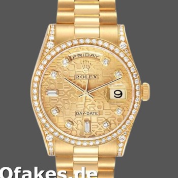 Super Clone Unisex's Rolex Day-Date 36mm Unisex-118388-Yellow Gold-Champagne Diamond Dial Champagne