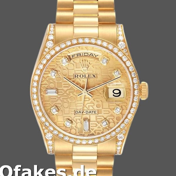 Super Clone Unisex's Rolex Day-Date 36mm Unisex-118388-Yellow Gold-Champagne Diamond Dial Champagne