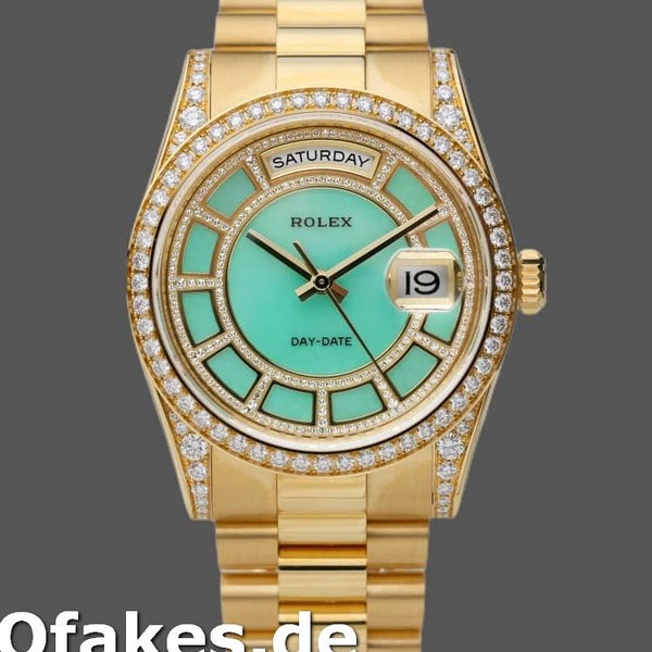 Super Clone Unisex's Rolex Day-Date 36mm Unisex-118388-Yellow Gold-Green Diamond Dial Green&nbsp;<br />