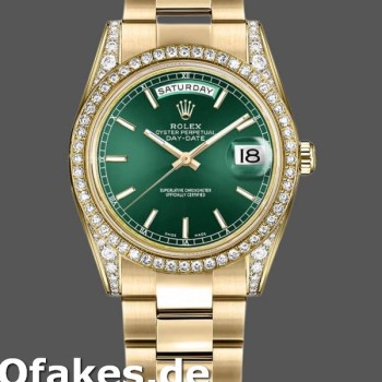 Super Clone Unisex's Rolex Day-Date 36mm Unisex-118388-Yellow Gold-Green Index Dial Green