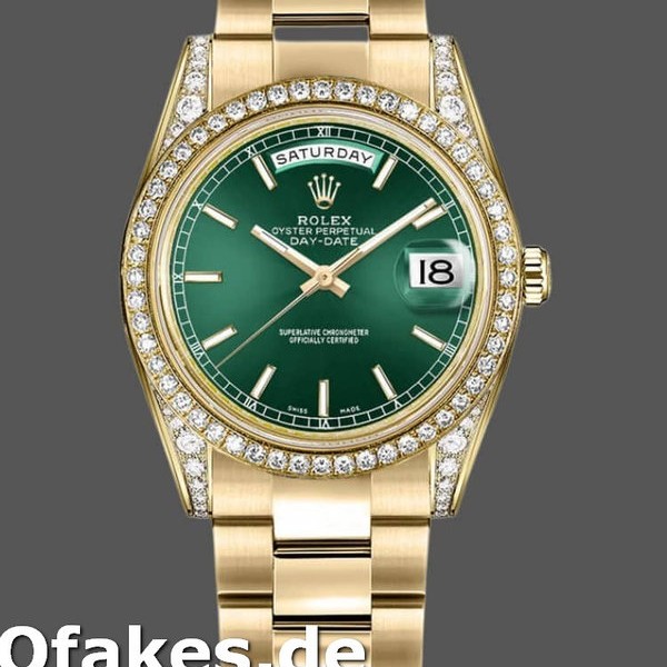 Super Clone Unisex's Rolex Day-Date 36mm Unisex-118388-Yellow Gold-Green Index Dial Green