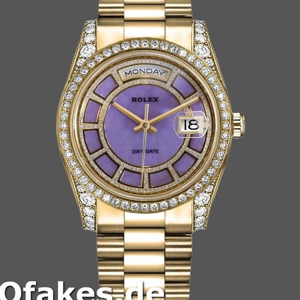 Super Clone Unisex's Rolex Day-Date 36mm Unisex-118388-Yellow Gold-Lavender Purple Dial Purple<br />