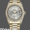 Super Clone Unisex's Rolex Day-Date 36mm Unisex-118388-Yellow Gold-Silver Diamond Dial Silver