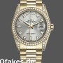 Super Clone Unisex's Rolex Day-Date 36mm Unisex-118388-Yellow Gold-Silver Diamond Dial Silver