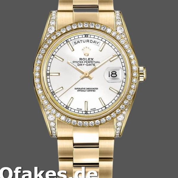 Super Clone Unisex's Rolex Day-Date 36mm Unisex-118388-Yellow Gold-White Dial White<br />