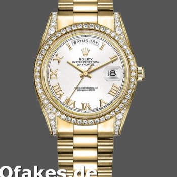 Super Clone Unisex's Rolex Day-Date 36mm Unisex-118388-Yellow Gold-White Roman Numeral Dial White<br />