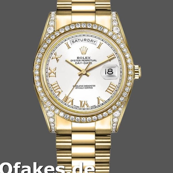 Super Clone Unisex's Rolex Day-Date 36mm Unisex-118388-Yellow Gold-White Roman Numeral Dial White<br />