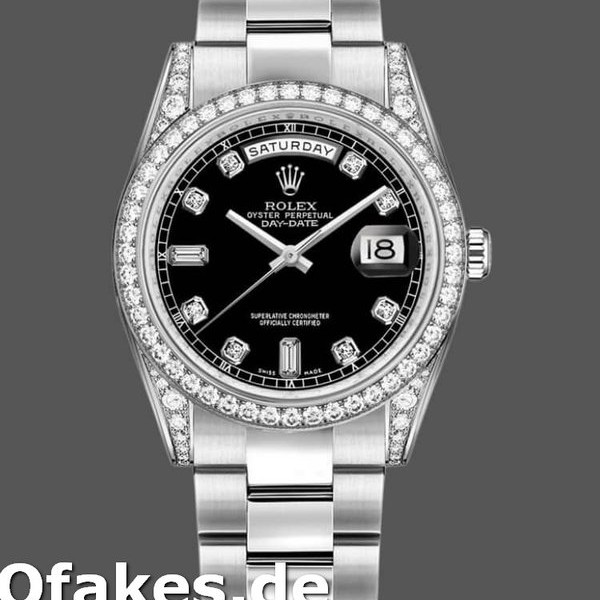 Super Clone Unisex's Rolex Day-Date 36mm Unisex-118389-Diamond Bezel-Black Diamond Dial Black<br />