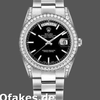 Super Clone Unisex's Rolex Day-Date 36mm Unisex-118389-Diamond Bezel-Black Index Dial Black<br />