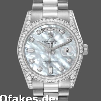 Super Clone Unisex's Rolex Day-Date 36mm Unisex-118389-Diamond Bezel-MOP White Dial MOP