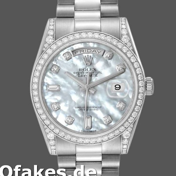Super Clone Unisex's Rolex Day-Date 36mm Unisex-118389-Diamond Bezel-MOP White Dial MOP