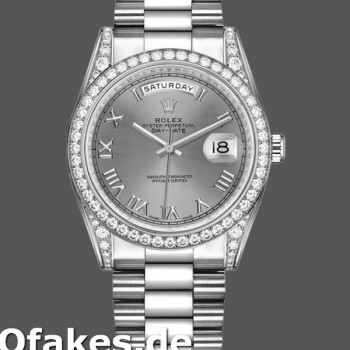 Super Clone Unisex's Rolex Day-Date 36mm Unisex-118389-Rhodium Grey Roman Numeral Dial Rhodium Grey<br />