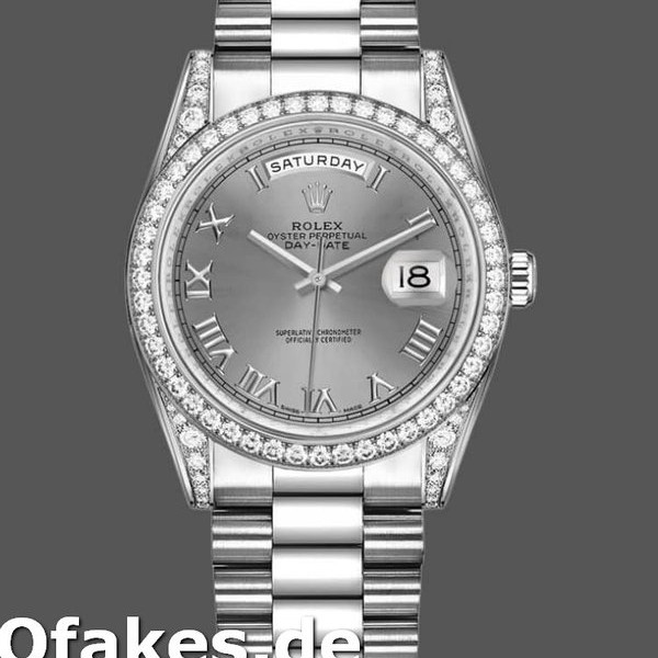 Super Clone Unisex's Rolex Day-Date 36mm Unisex-118389-Rhodium Grey Roman Numeral Dial Rhodium Grey<br />